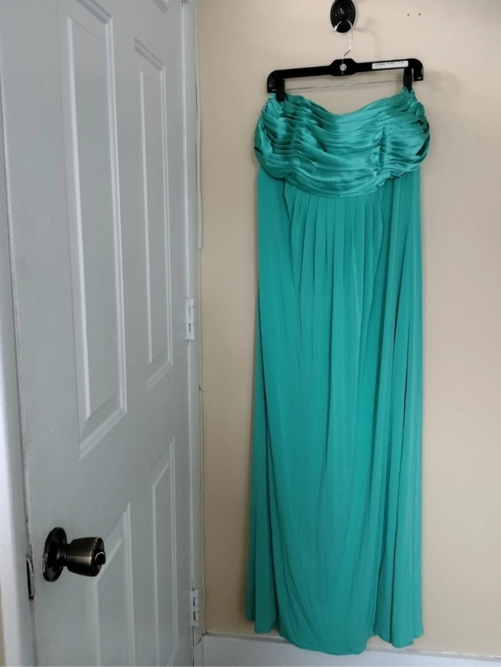 NWT David's Bridal Teal Strapless Ruched Satin Bodice Dress Gown 22 Prom Wedding